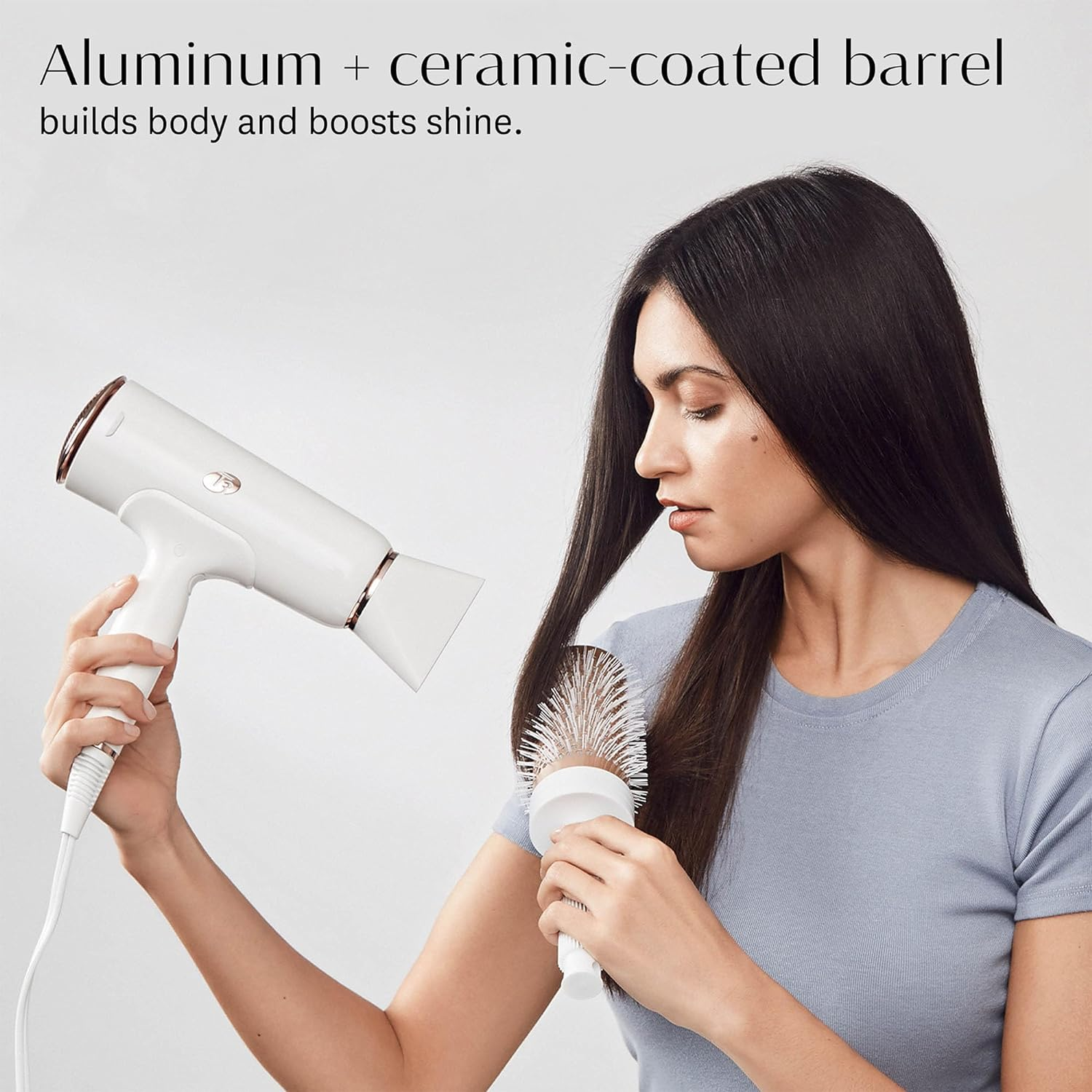 T3 Volume round Hair Brush Ceramiccoated Barrel Vented round Brush for Blow Drying Heat Resistant Bristles, White/Rose Gold image number 5