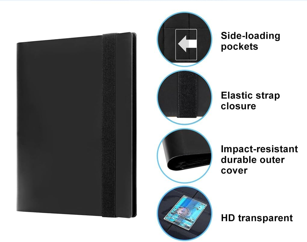 Vivva 9 Pocket Card Binder, Premium Trading Card Binder, 360/540 Double Sided Pocket PU Collection Binder, Collector Album, Card Folder for MTG, TCG, Sports Cards (360 Pockets(White)) - 360 Pockets(Black) image number 4