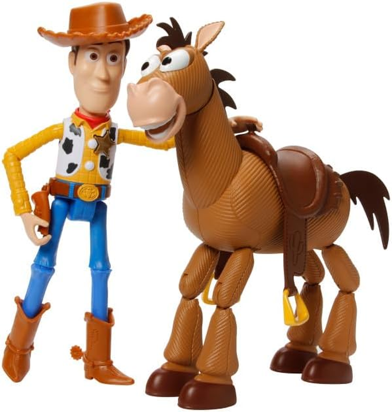 Mattel Disney Pixar Toy Story 4 Movie Set of 2 Action Figures, Collectible Pack Includes with Woody with Removable Hat & Rideable Bullseye image number 4