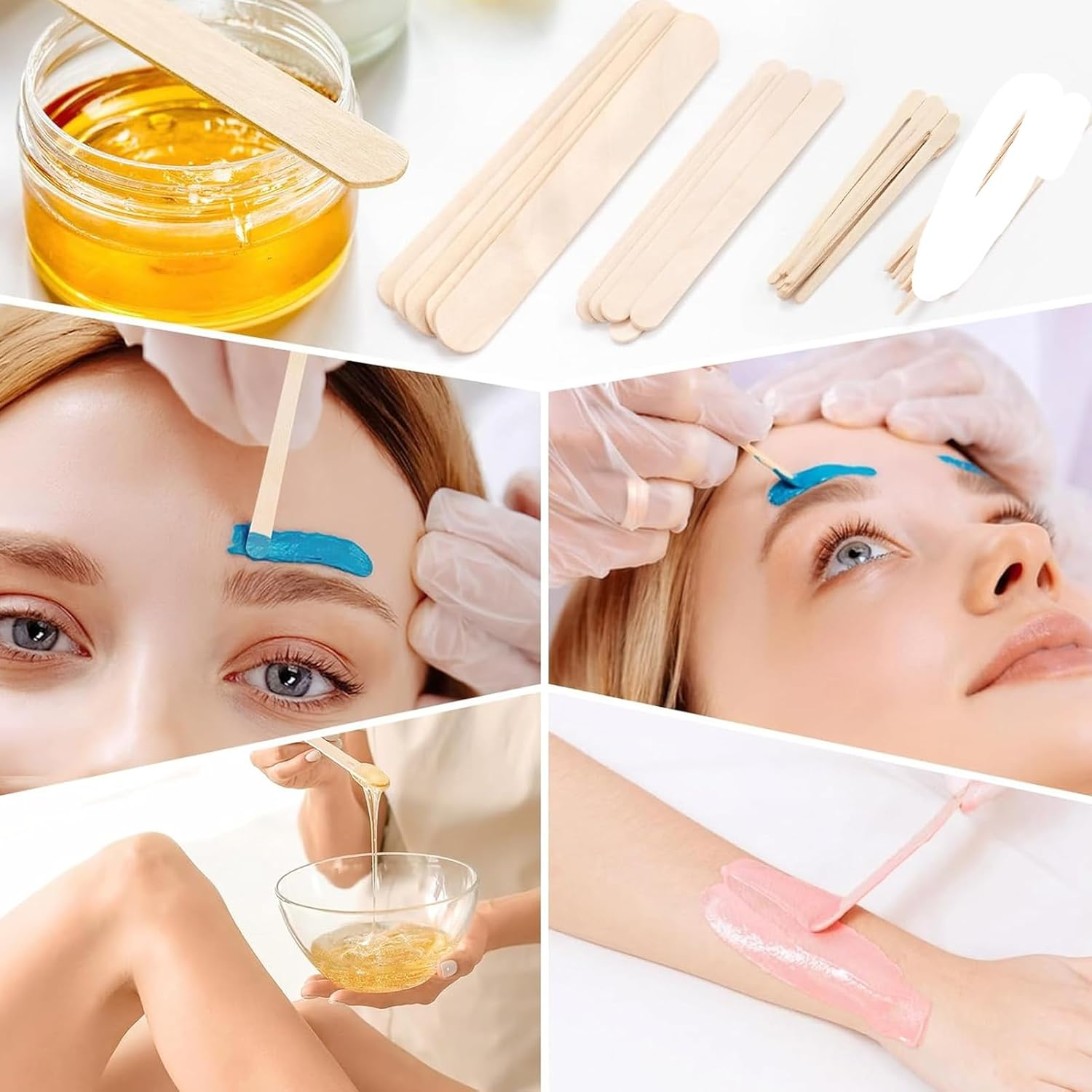 100 Pcs Waxing Sticks Assorted Wax Applicator Sticks for Body Legs Face Wood Craft Sticks for Body Hair Removal, Tongue Depressors, Popsicle Sticks