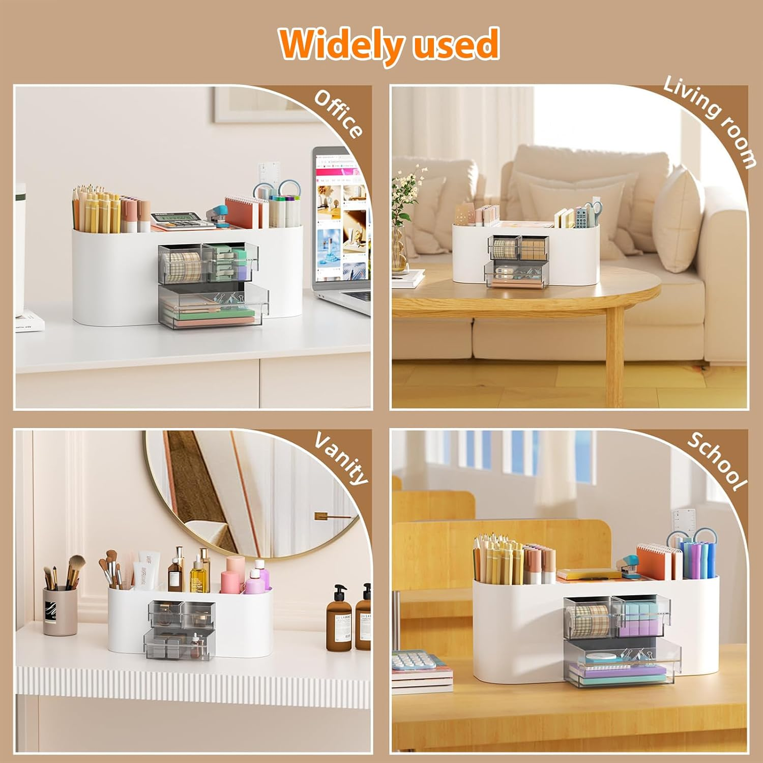 Pen Organizer with 3 Drawer, Desk Organizer, Plastic Desktop Pen Pencil Cardholder Storage Box for Desk, Cute Desk Accessories image number 2