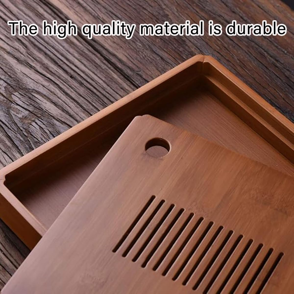 AIMALL Square Bamboo Tea Tray 9X9X1.4In Solid Wood Kung Fu Tea Set Tray for Storing Water and Serving, Durable Exquisite Design for Small and Large Tea Tables image number 4