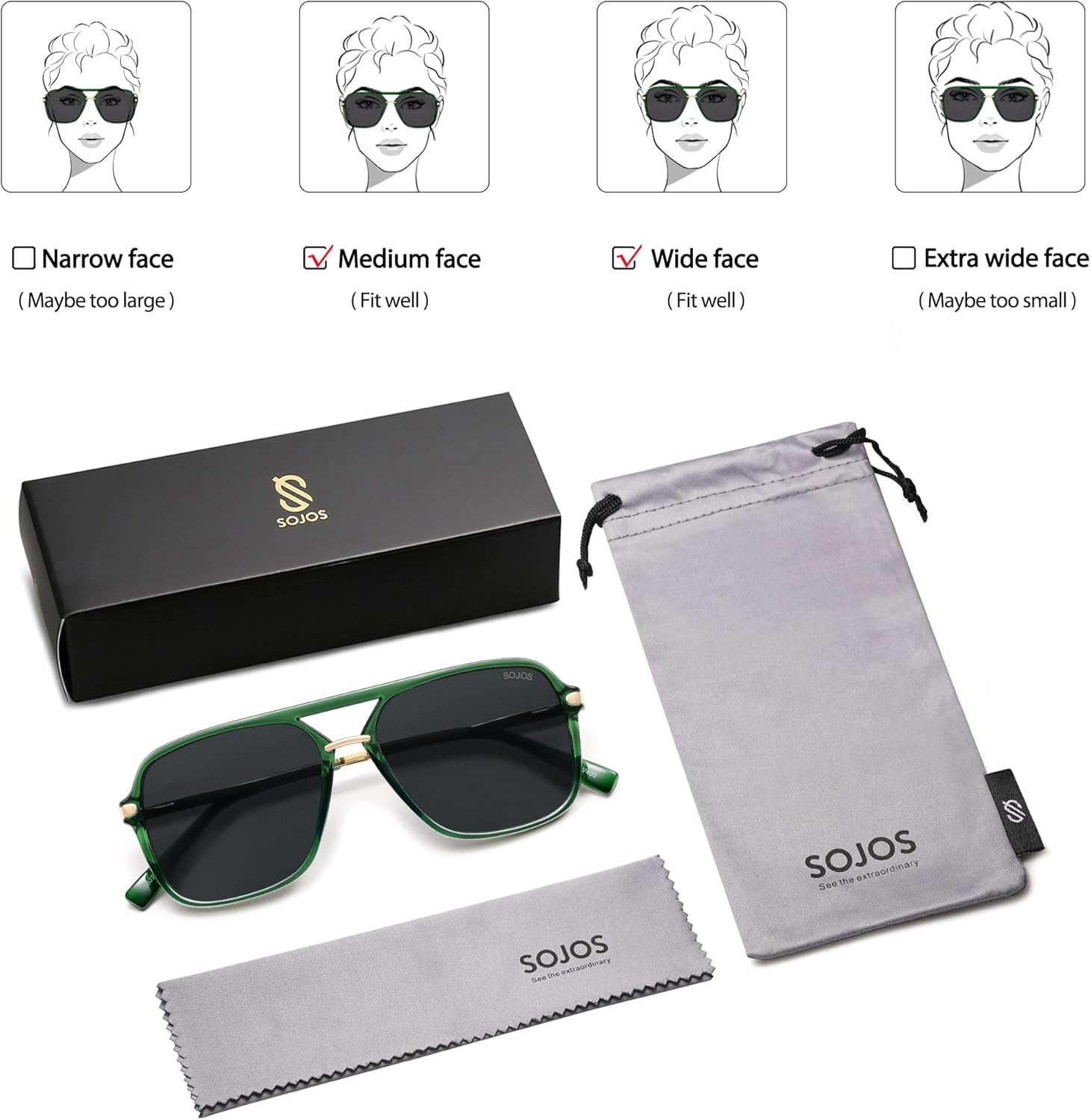 SOJOS Trendy Aviator Polarized Sunglasses for Women Men, Retro Vintage 90S Shades Sunnies SJ2229 - Black/Yellow image number 2