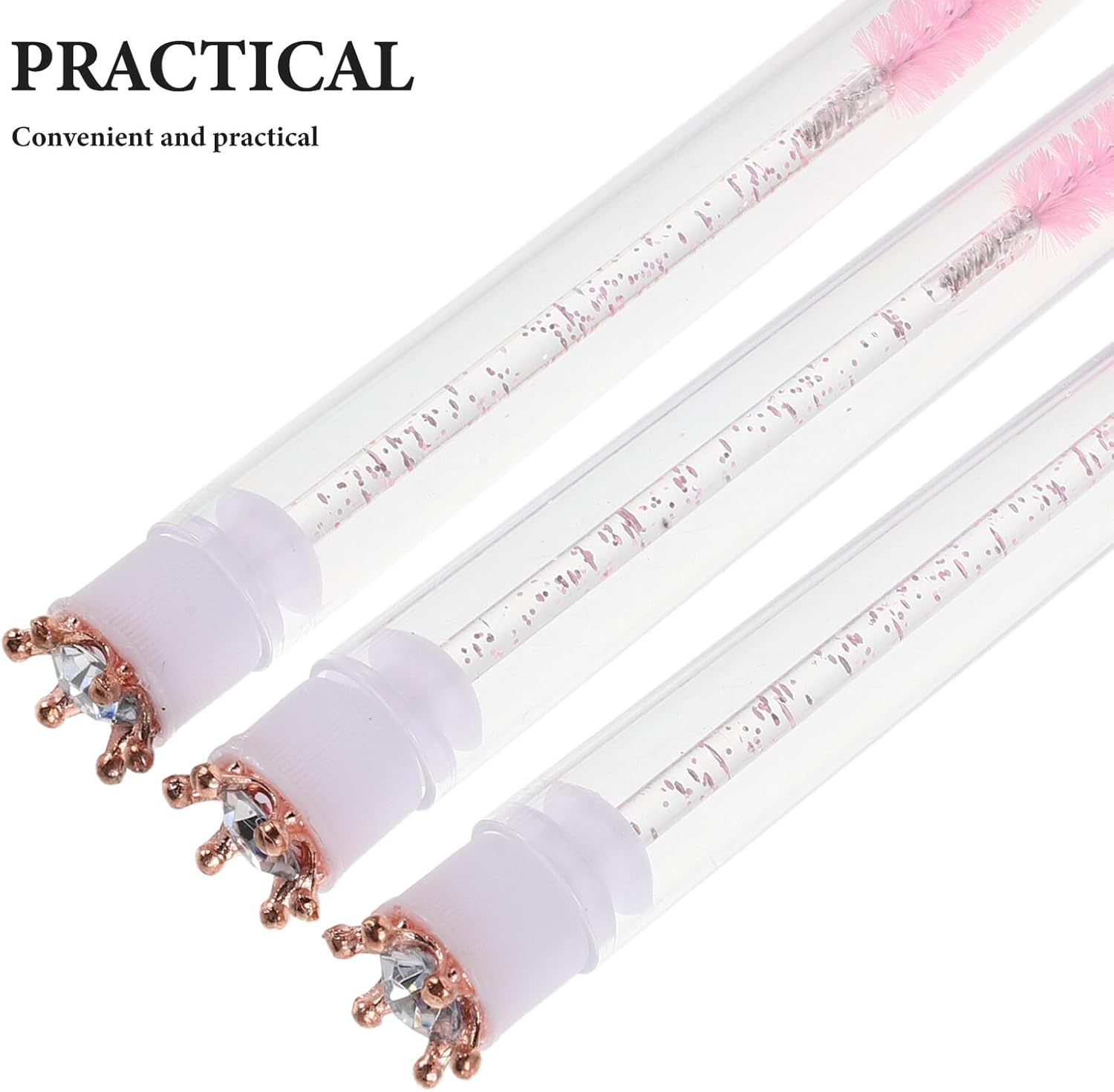 CONGARTENO 10Pcs Pink Crown Eyelash Brushes with Crystal Handle and Tube, Disposable Glitter Makeup Spoolies, Lash Wands Suitable for Travel and Personal Beauty Tools image number 4