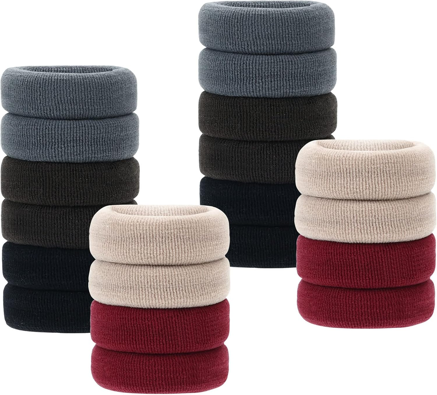 20 Pack Colorful Black Terry Cloth Knit Stretchy Elastic Wide Thick Hair Ties Scrunchies Elastics Hairbands Rubber Hair Bands Ties Ring Ponytail Holder Ponytail Twist Hair Accessories for Women Girl