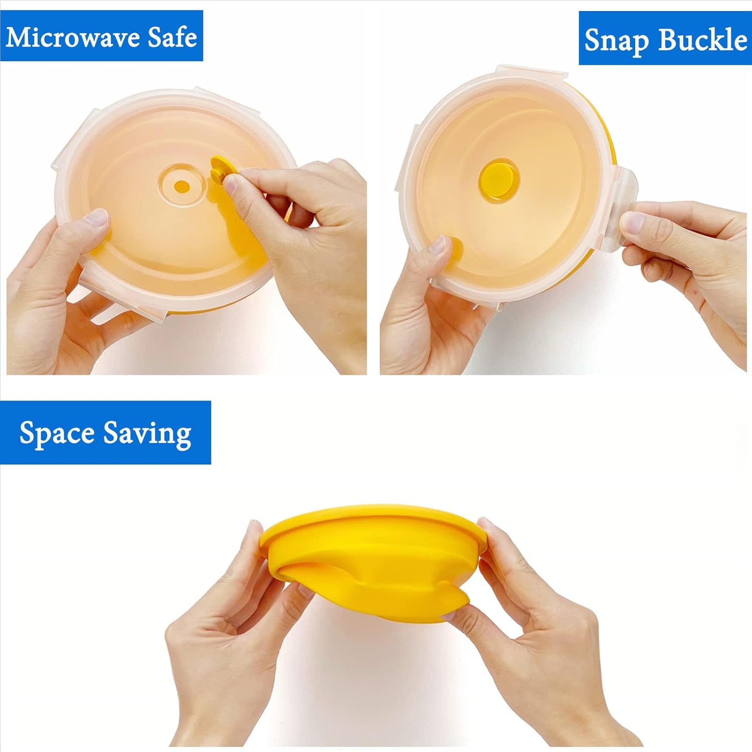 Lunbengo 1200Ml Large Collapsible Bowl with Lid, Camping Bowl with Foldable Spoon, Silicone Bento Box for Meal Prep & Food Storage, Microwave Safe, Orange image number 1