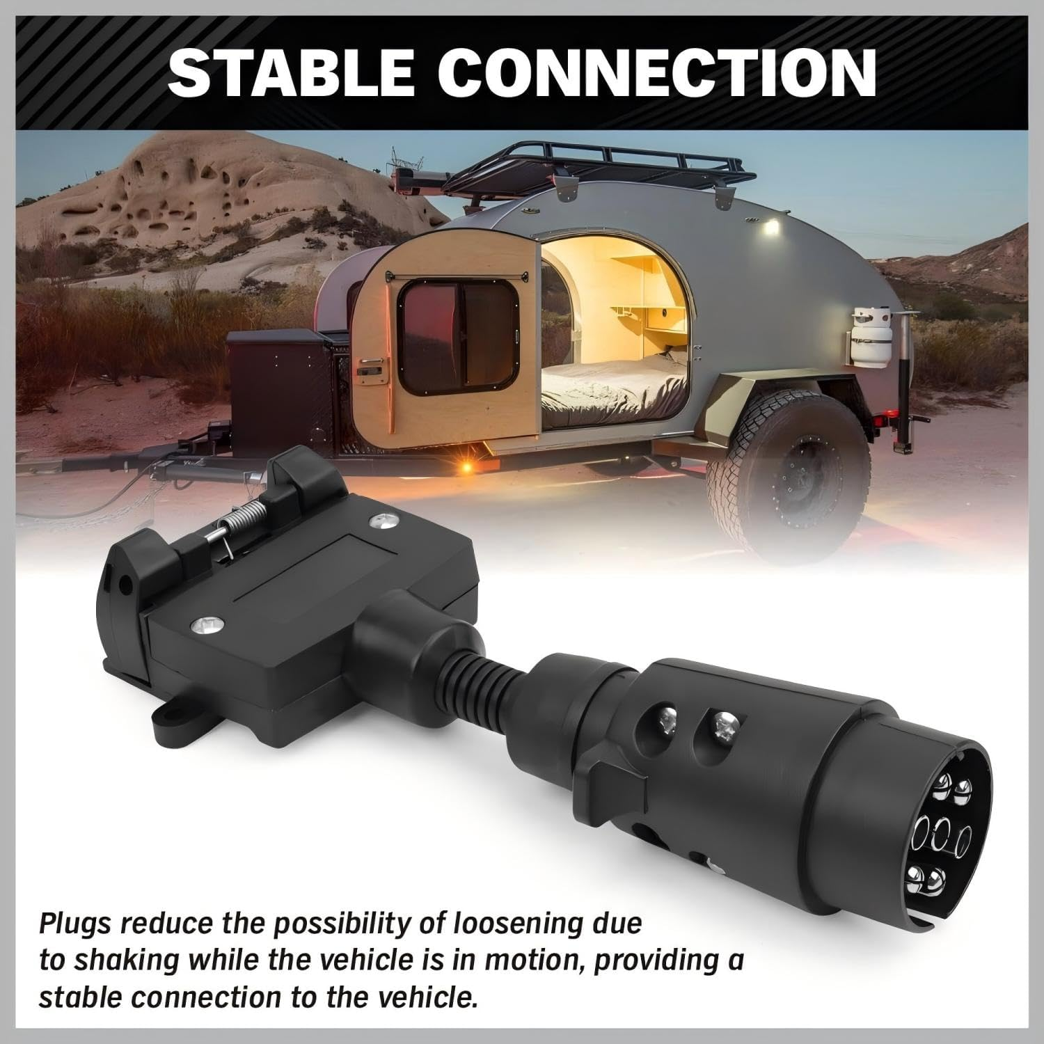 7 Pin round Male Plug to 7 Pin Flat Female Socket Adaptor Trailer Connector Simple Disassemble Trailer Adapter Durable Waterproof for Caravan Boat image number 2