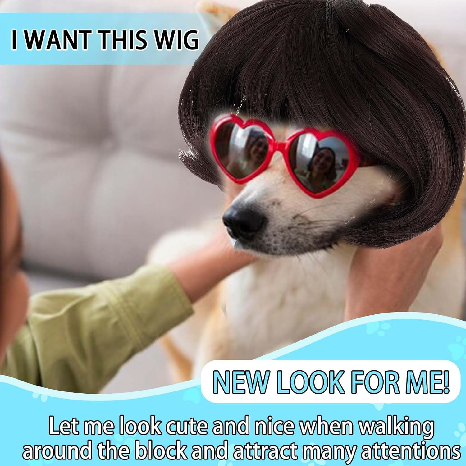 Sibba Halloween Dog Wig Trimmable Pet Costume Headpiece Funny Cat Cosplay Decoration Funny Clothes Cute Apparel for Halloween Christmas Parties Small Medium Large Dogs Double Adujustable Ear Strap image number 3