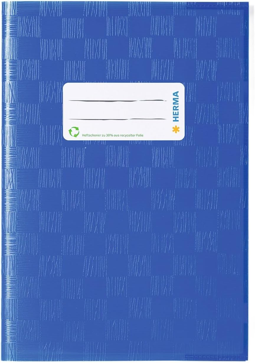 HERMA Exercise Book Cover A5, with Inscription Label, Made of Wipeable and Sturdy Plastic, Slip on Cover Jackets for School, White - Blue