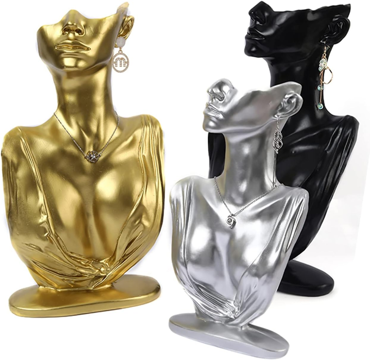 Papinimo Resin Jewelry Mannequin Bust Necklace Display Earring Pendant Chain Display Stand Model Holder for Shows Selling Home Decor, Gold Color - Black image number 3