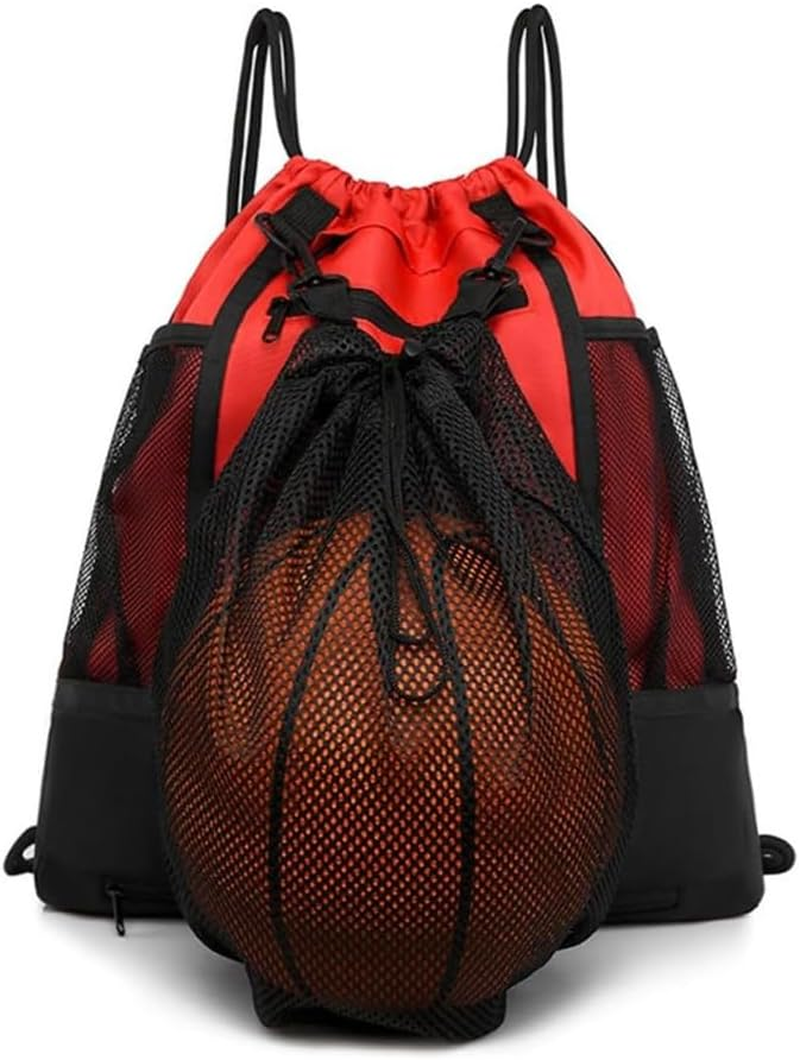 Drawstring Basketball Backpack with Detachable Mesh Ball Bag &ndash; Lightweight Foldable Sports Sackpack for Teens & Adults, Gym Bag for Basketball, Soccer, Volleyball & Yoga, Red image number 2