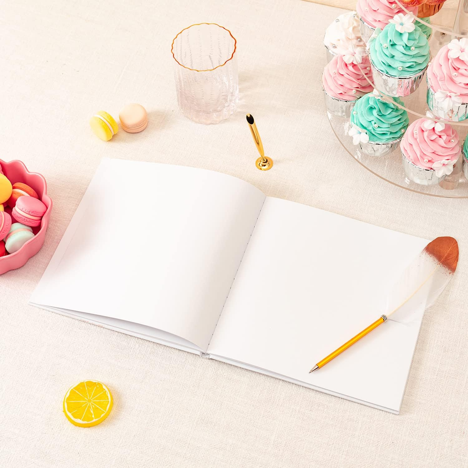 Calculs Baby in Bloom Picture Book Polaroid Baby Shower Guest Book Babies Scrapbook, White Cover, Rose Gold Foil Stamping, Blank White Pages image number 6