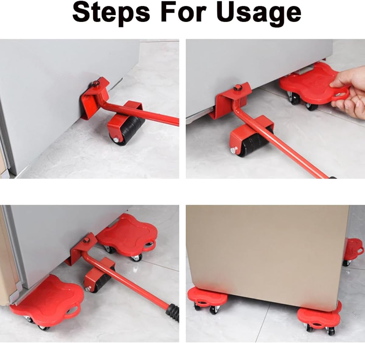 AIMALL 5-Piece Heavy Furniture Lifter and Mover Set with 360&deg; Rotatable Wheels, Easy Lifting and Moving Tool for Home and Office - Red image number 2