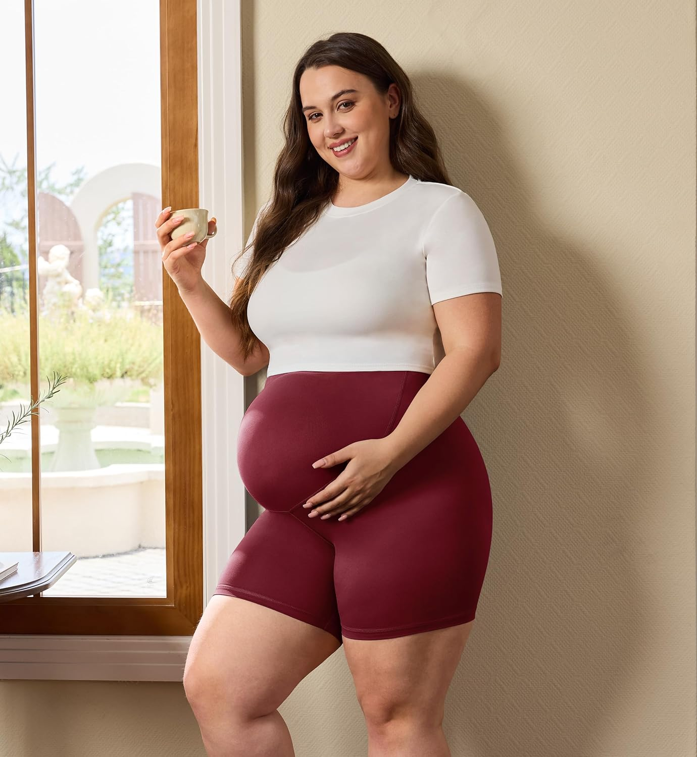 BONVIGOR Buttercloud Maternity Shorts over the Belly - 5" plus Size Pregnancy Biker Shorts Women Workout Yoga (L-5XL) image number 6