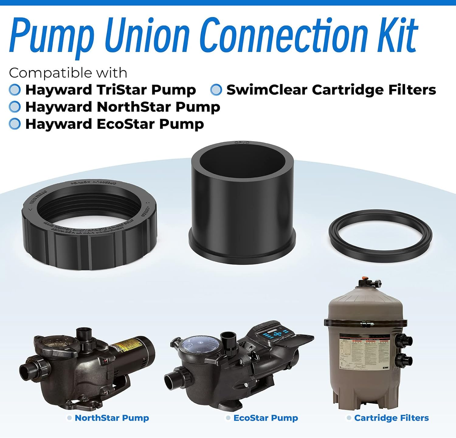 SPX3200UNKIT Pump Union Connection Kit Compatible with Hayward Tristar, Northstar, Ecostar Pumps, Swimclear Cartridge Filter & Universal H-Series Low Nox Heater (2 Pack) image number 1