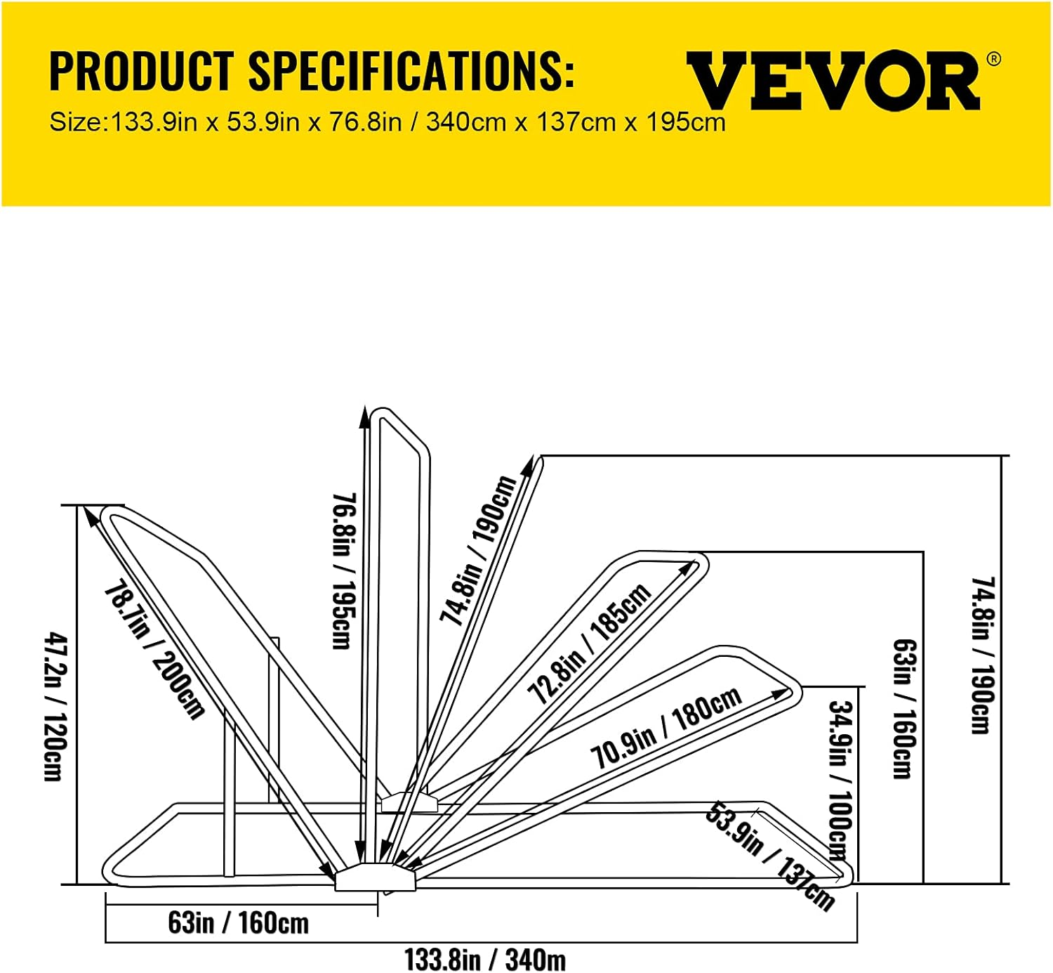 VEVOR Motorcycle Shelter, Waterproof Motorcycle Cover, Heavy Duty Motorcycle Shelter Shed, 420D Oxford Motorbike Shed Anti-Uv, 133.9"X53.9"X76.8" Grey Shelter Storage Garage Tent W/Lock & Weight Bag image number 4