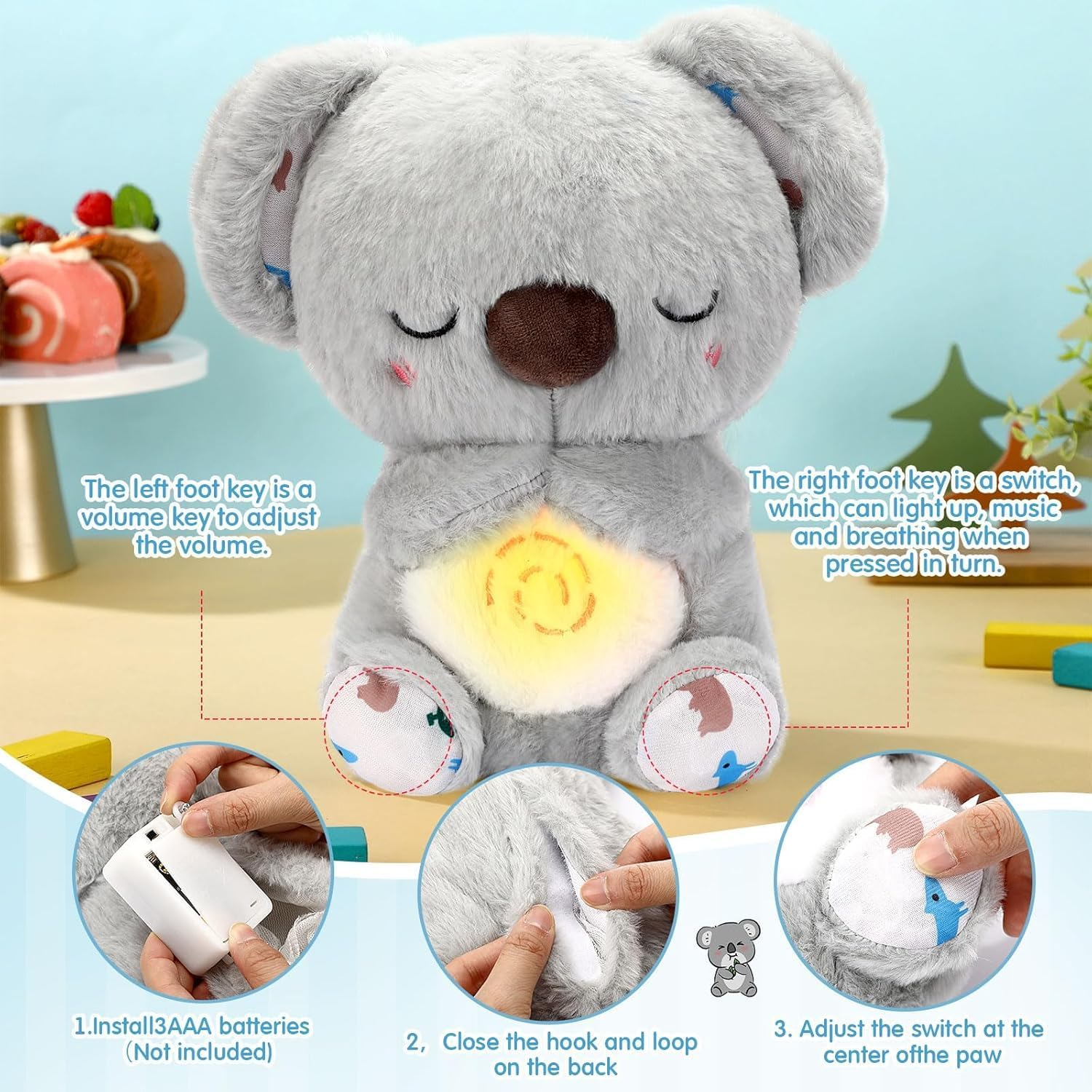 Baby Toy Soothe'N Snuggle Koala Bear Portable Plush Sound Machine with Music Lights & Breathing Motion for Newborns 0+ Months Baby Adult and Relaxation, Anxiety Relief