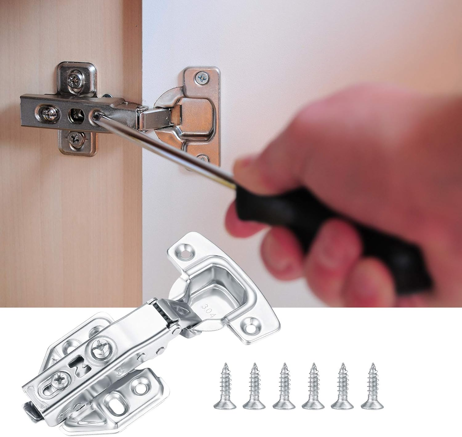 2Pcs Cabinet Door Hinges Kitchen Cabinet Hinges Folding Spring Furniture Hinges with Screw, Invisible Stainless Steel Hinge for Mute Overlap image number 5
