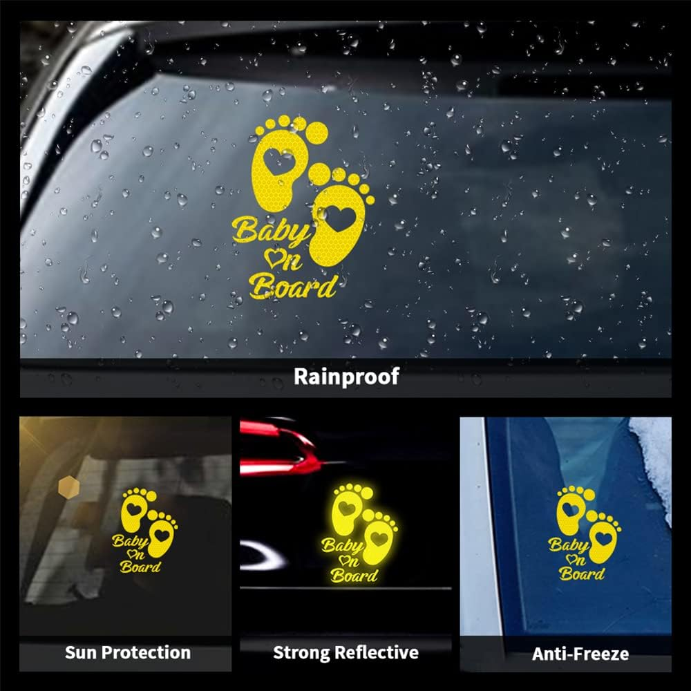 High Intensity Reflective Baby on Board Car Sticker Waterproof Cute Footprint Baby in Car Decal Safety Warning Sign Kids on Board Decal for Car Bumper Window (Mint Green) image number 3