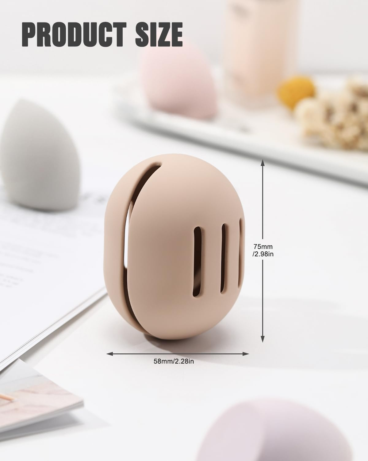 Makeup Sponge Holder &ndash; Shatterproof Eco-Friendly Silicone Beauty Make up Blender Case for Travel - Khaki image number 3
