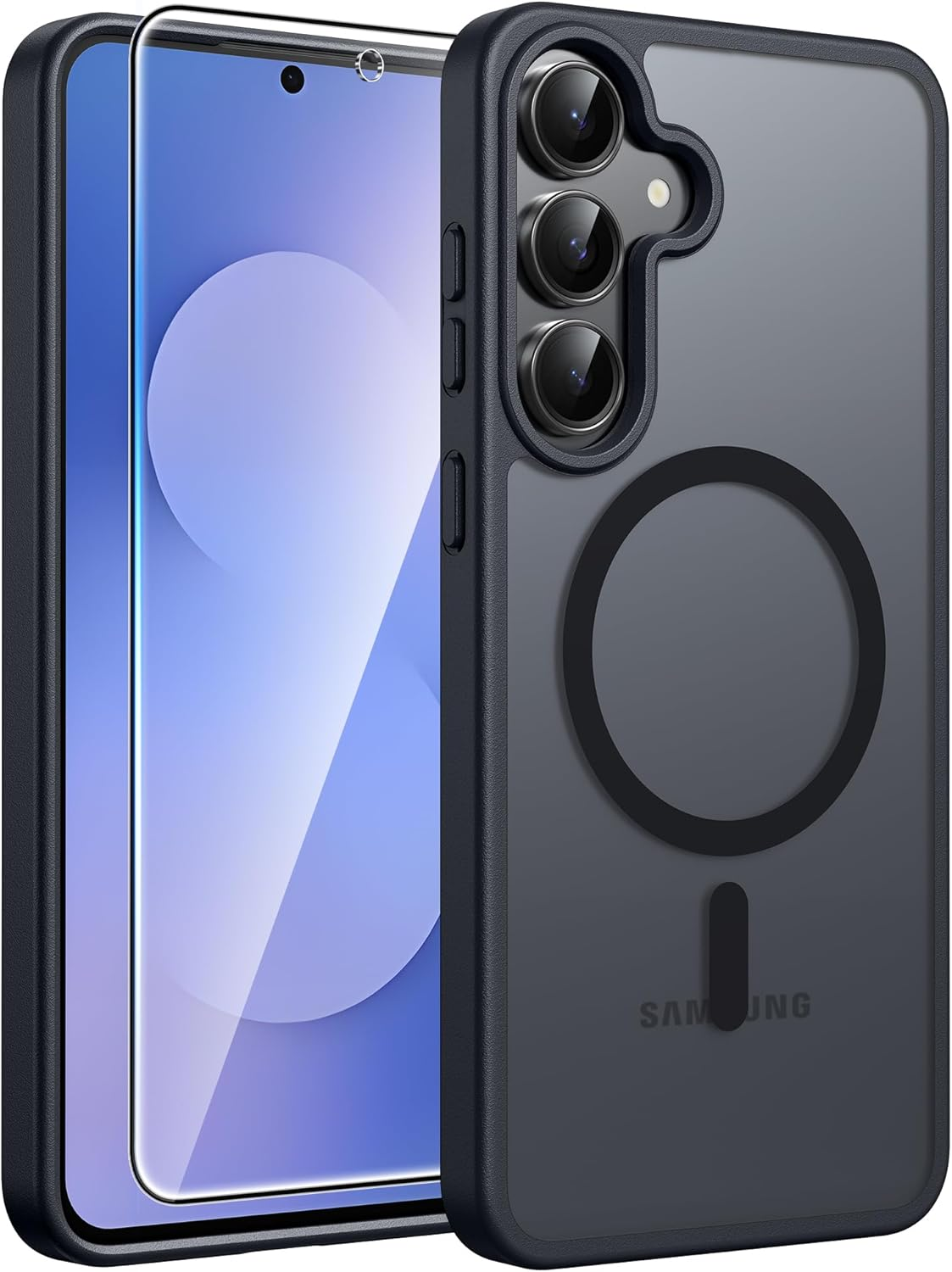 FNTCASE Case for Samsung Galaxy S25-Ultra: Matte Magnetic Slim Translucent Mobile Phone Case Military Drop Protection for Mobile Phones - Robust Durable Shockproof Protective Bumper Case (Black)