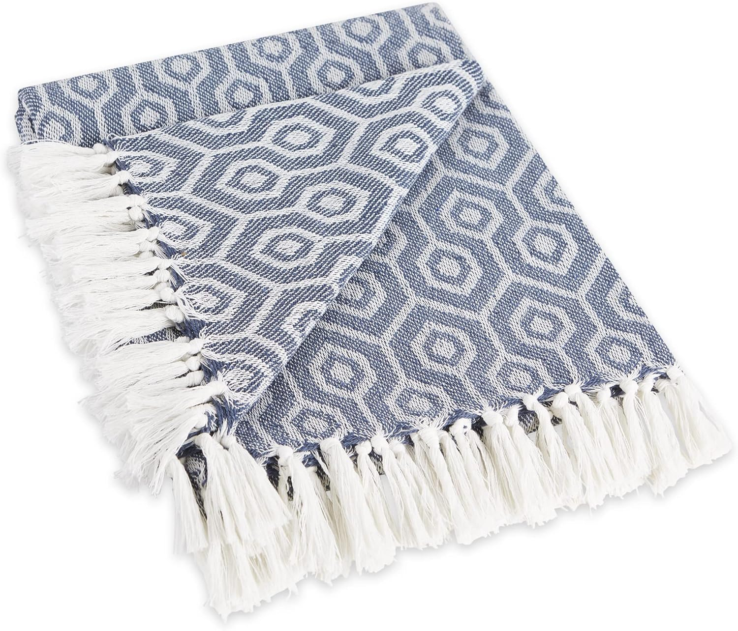 DII Modern Cotton Geometric Blanket Throw with Fringe for Chair, Couch, Picnic, Camping, Beach, & Keep Cozy with Everyday Use, 50X60, White