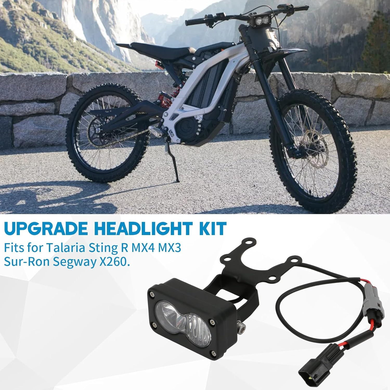 Motoparty Upgrade Headlight Kit Fits for Talaria Sting R MX4 Sur-Ron Segway X260, with Adapter Harness, 20W 6000-6500K Upgrade Motorcycle Lights Bars Led Headlamp （3 Inch）