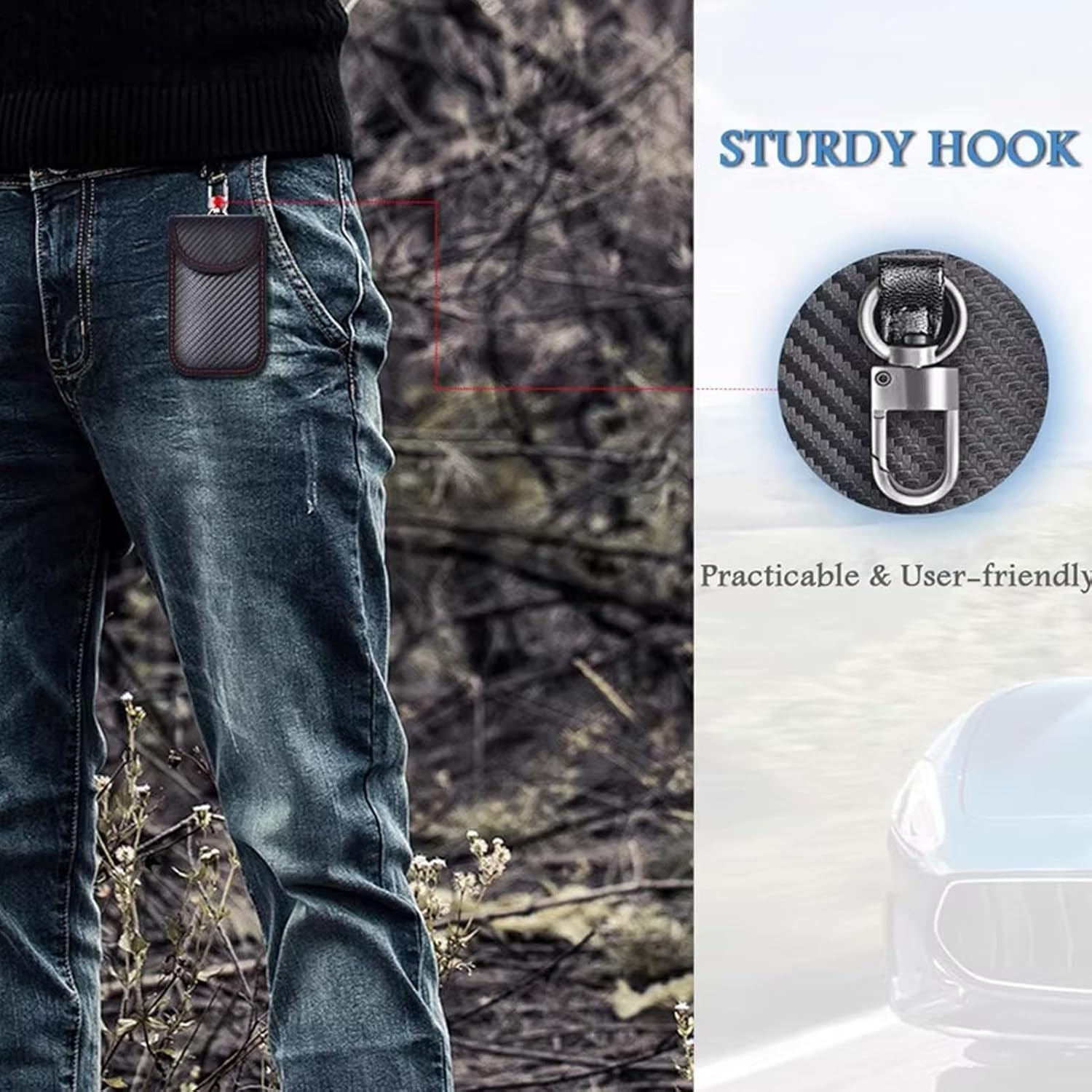 3 Pcs Faraday Pouch for Car Keys - Signal Blocking Bags, Includes Hooks and Fixed Key Rings; RFID Blocking Case for Car Security, Anti-Theft, and Signal Protection image number 4