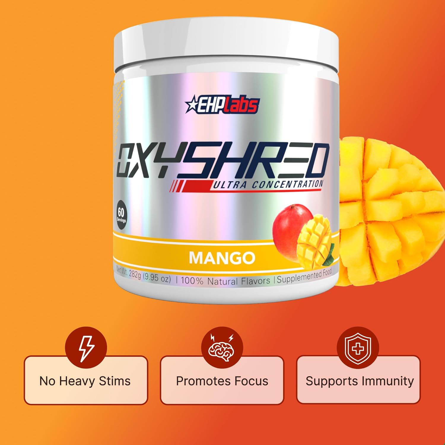 EHP Labs Oxyshred Ultra Concentration Shredding Supplement - Pre Workout, Promotes Shredding, Natural Energy Boost. Mango, 60 Servings image number 1