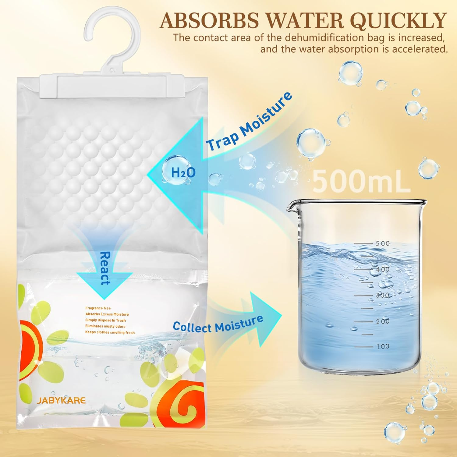 Moisture Absorber Packets 12 Pack, Unscented Humidity Packs, Hanging Closet Dehumidifier Bags, Desiccant in Wardrobes, Bedrooms, Bathrooms (230G/Pack) image number 2