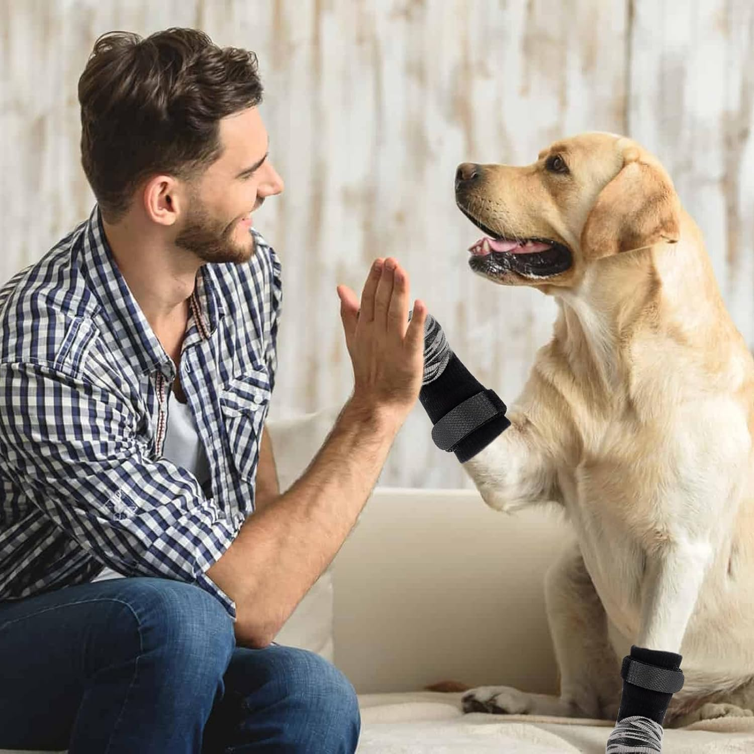 Breathable Dog Paw Protector Socks - 4Pcs Anti-Slip Soft Fabric Claw Grip Socks for Dogs, Double Sided Paw Protectors, L Size