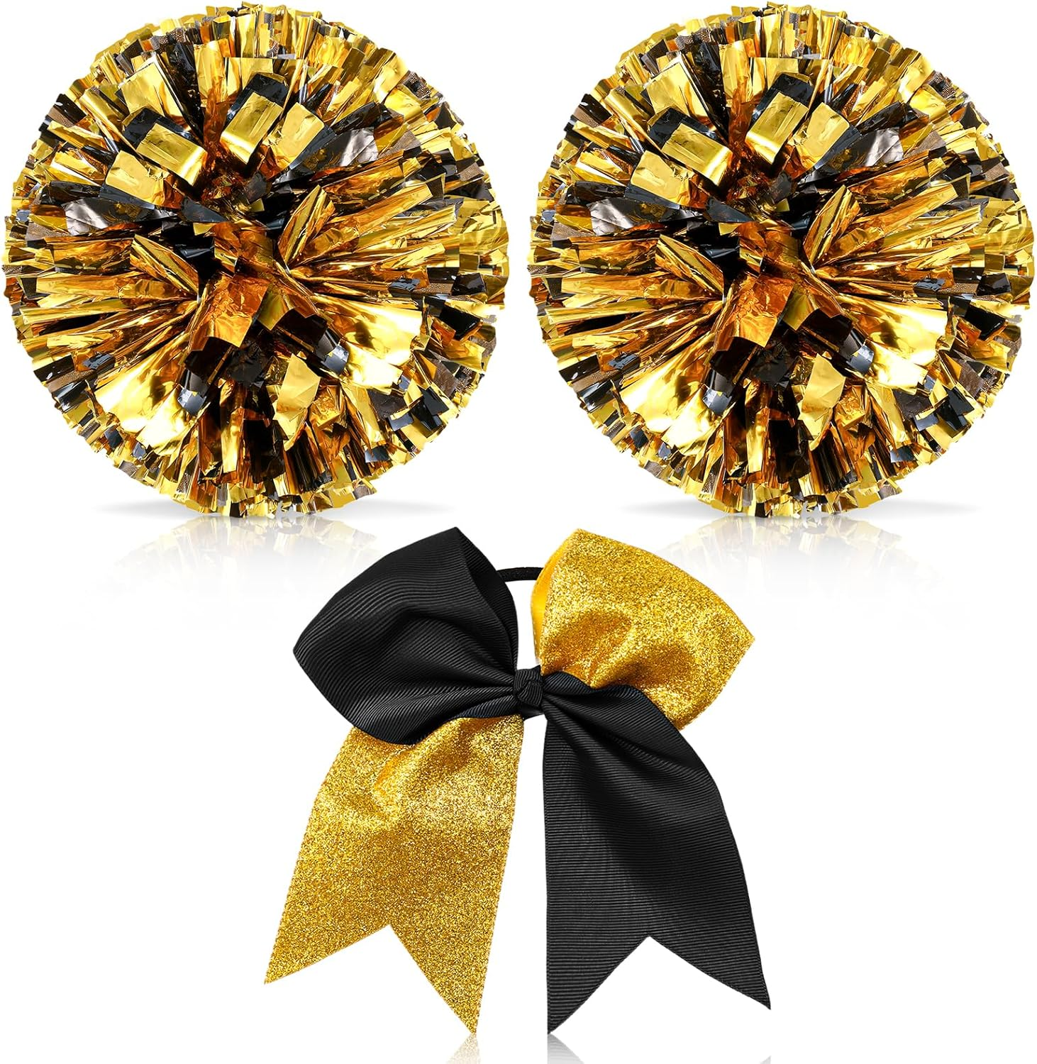 Hanaive Cheerleading Pom Poms and Large Cheerleader Hair Bow 12 Inch Large Metallic Cheer Cheerleader Pom Poms for Sports Team Spirit Cheering