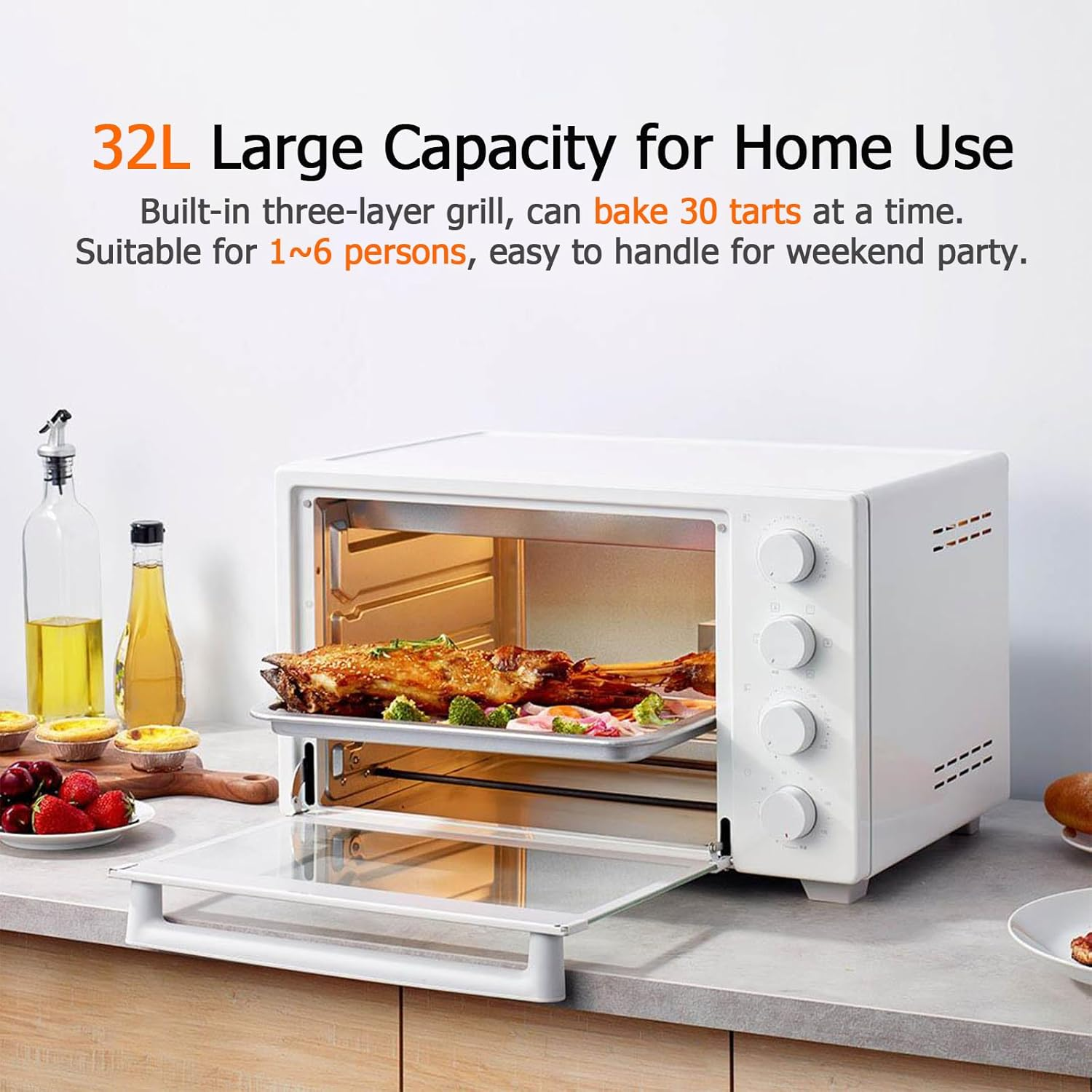 XIAO MI MIJIA Toaster Oven 32L, Electric Toaster Oven Countertop Convection, 1600W, 70-230℃ Temp Controls, 120 Minutes Timer, for Pizza, Toast, Bake, Broil image number 2