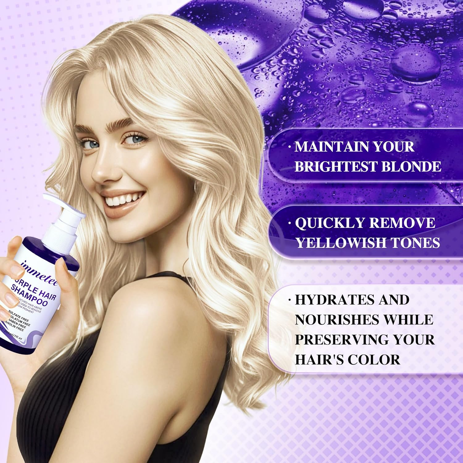 Immetee Purple Shampoo - Achieve Bright Blonde, Professional Purple Toning Shampoo, 200Ml/7Fl. Oz. image number 6