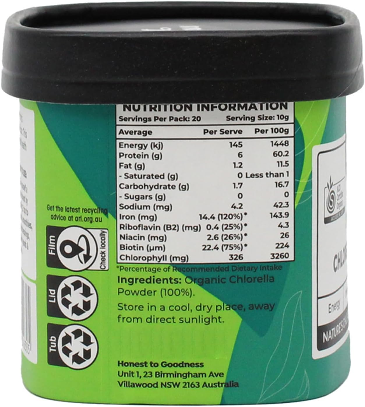 Honest to Goodness, Organic Chlorella Powder - 200 Gram Canister image number 2