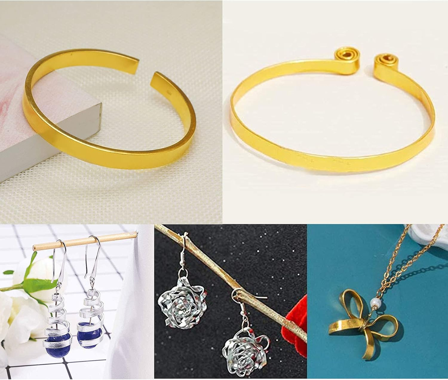 Cinvo 3 Rolls Flat Craft Wire Jewelry Wire Flexible Aluminium Wire Tarnish Resistant for Bezel Sculpting DIY Jewelry Craft Making (1Mm Thickness, 3Mm Width, Silver, Gold, Rose Gold) image number 5