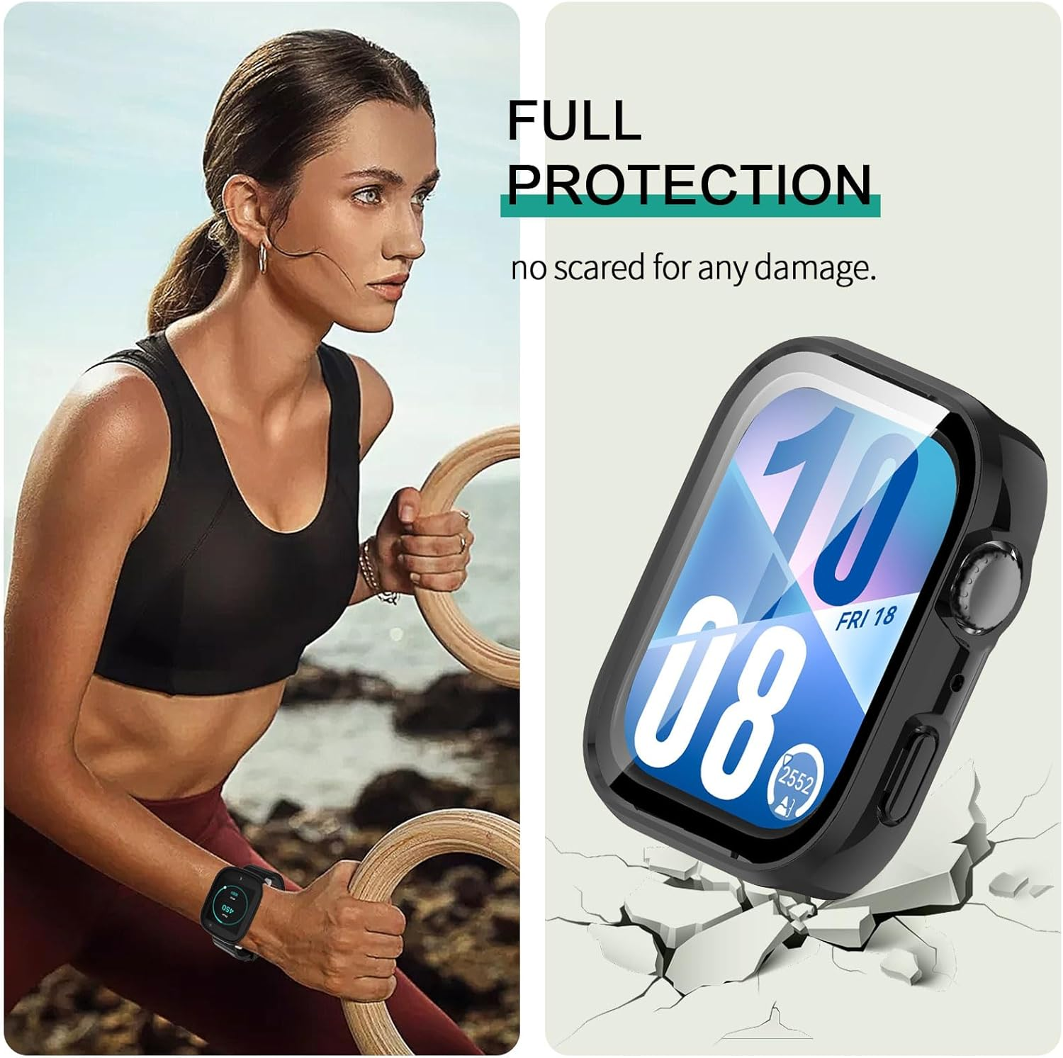 Wonsoso Protective Case Compatible with Huawei Watch Fit 4 Case, [Pack of 1] 360 Degree All-Round Shockproof Protective Case with HD Screen Protector, Scratch-Resistant Hard PC Ultra Thin Cover