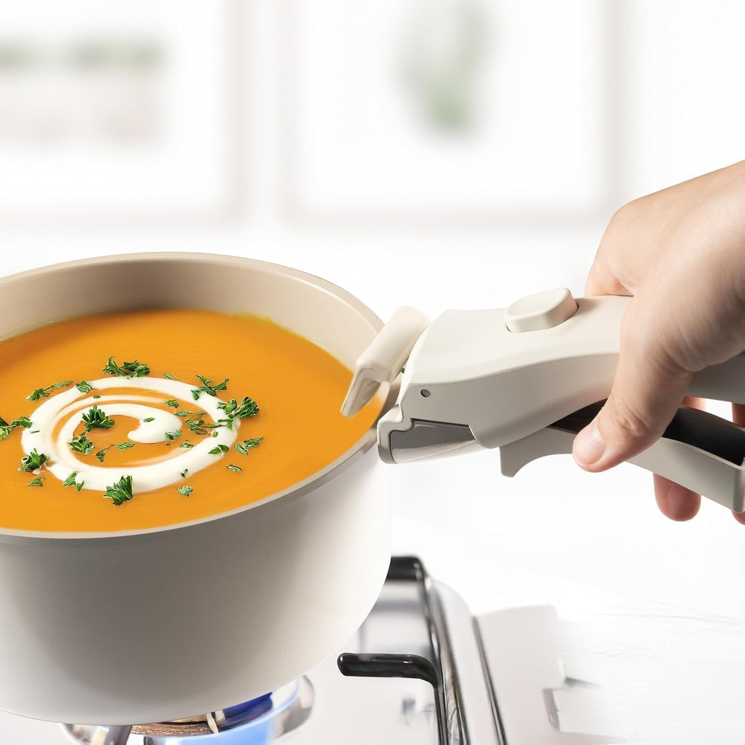 Detachable Universal Pot Handle Clip, 1Pc Detachable Cookware Pan Handled Gripper, Removable Pan Handle for Universal Pot, Beige image number 3