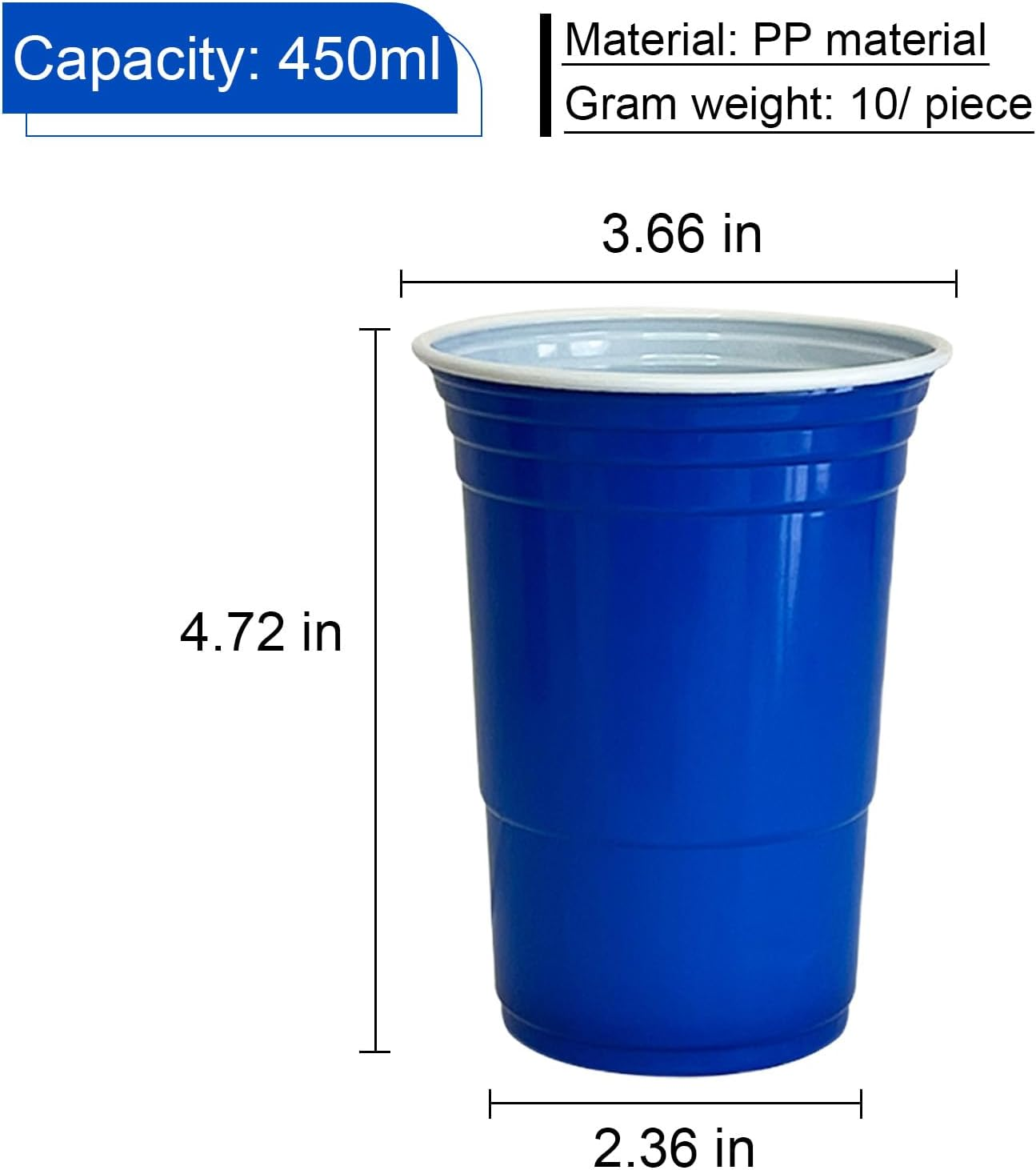 50 Pcs Party Cup Set,16Oz Blue Plastic Party Cups,Party Cold Drink Cups,Repeatable Cups for New Year, Christmas, Camping, Wedding(Blue) image number 3
