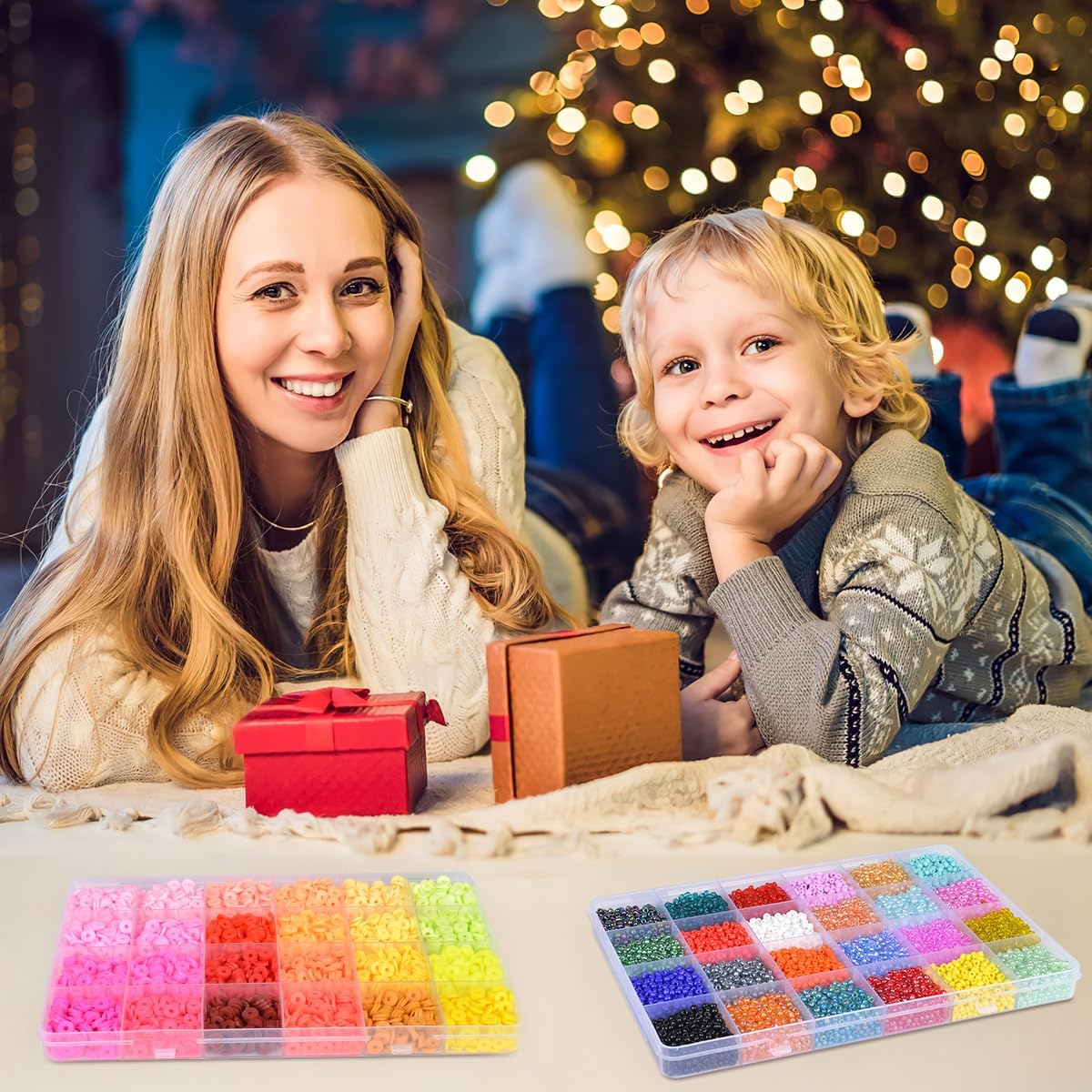 ANSHINE 13200Pcs Seed Beads Set with 3600 Clay Beads and 300 Letter Bead for Bracelet Jewelry Making Supplies Kit with Storage Box image number 5