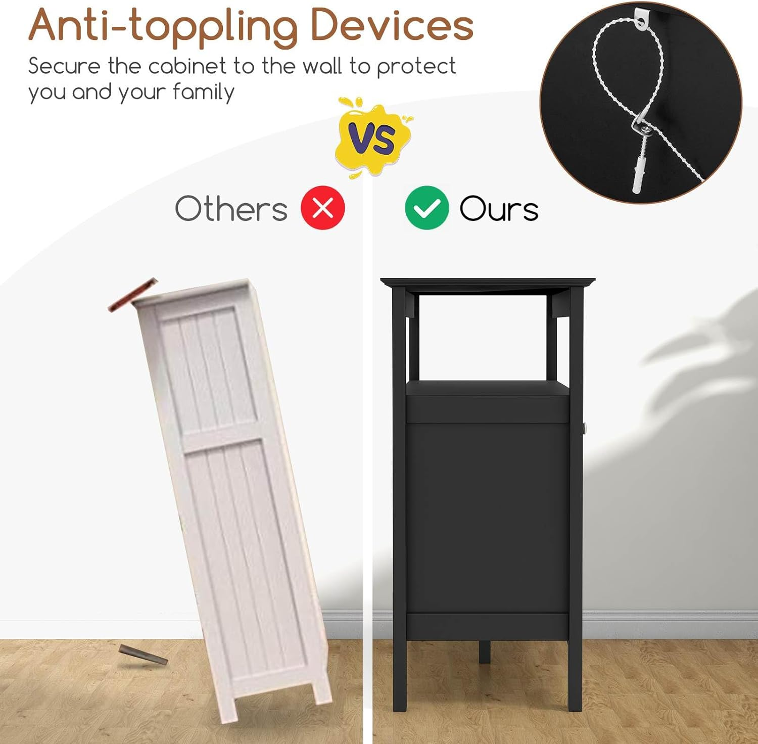 Costway Buffet Sideboard, Wine Liquor Coffee Bar Cabinet W/Removable Wine Rack, Floor Pantry Cupboard W/ 2 Doors & Drawer, Multipurpose Storage Cabinet TV Stand for Kitchen, Dining Room (Black) - White image number 7