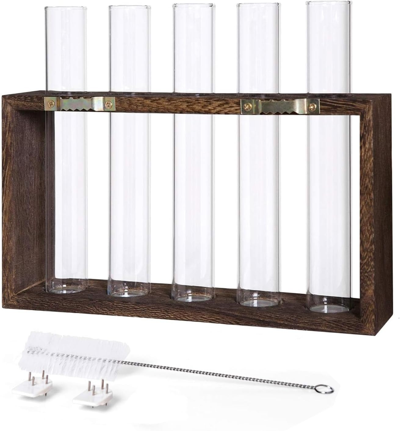 Hydroponic Plant Stand, Wall Hanging Test Tube Planter, Plant Terrarium with Wooden Stand and 5 Test Tubes, Tabletop Terrarium Planter for Home Office Decoration (Brown) image number 4