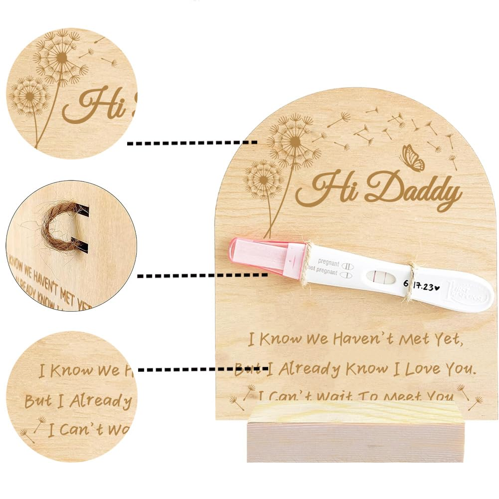 FREEBLOSS Wooden Pregnancy Announcement Sign Pregnancy Announcement for Dad Baby Reveal Ideas for Husband Hi Daddy Baby Keepsake Wooden Sign for New Dad, Dandelion image number 5