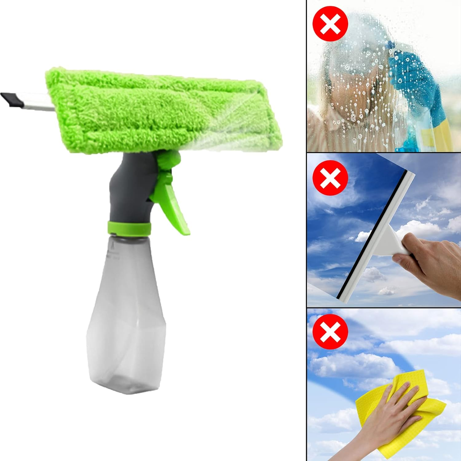 3-In-1 200 Ml Window Wiper with Spray Function, Window Cleaning with Sprayer, Window Cleaner, Removable Microfibre Window Cleaning Pad image number 2