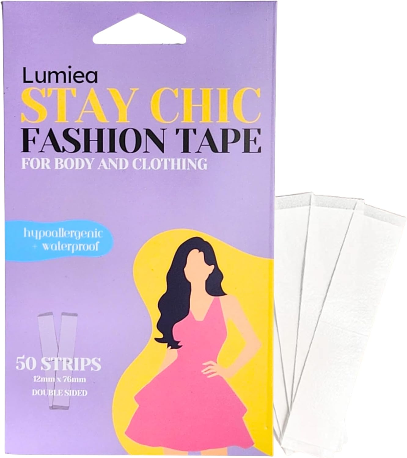 STAY CHIC Invisible Body & Clothing Tape, Double Sided Fashion Tape, Seamless Dress Tape, Waterproof, Skin Friendly, for All Fabrics 50-Strip Pack image number 1