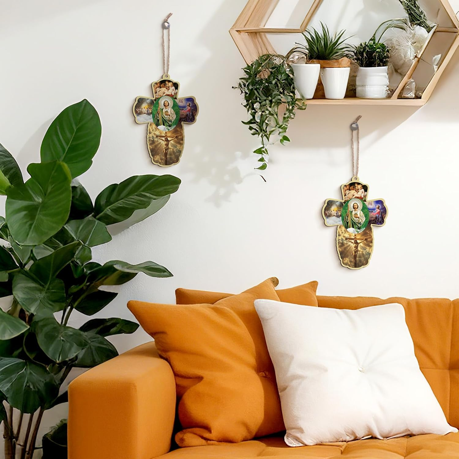 Landical 24 Pcs San Judas Tadeo Wood Wall Cross with Organza Gift Bags Novena Green Saint Jude Statues Catholic Religious Gifts for First Communion Baptism Favors Para Recuerdos De Bautizo Para Ni&ntilde;o