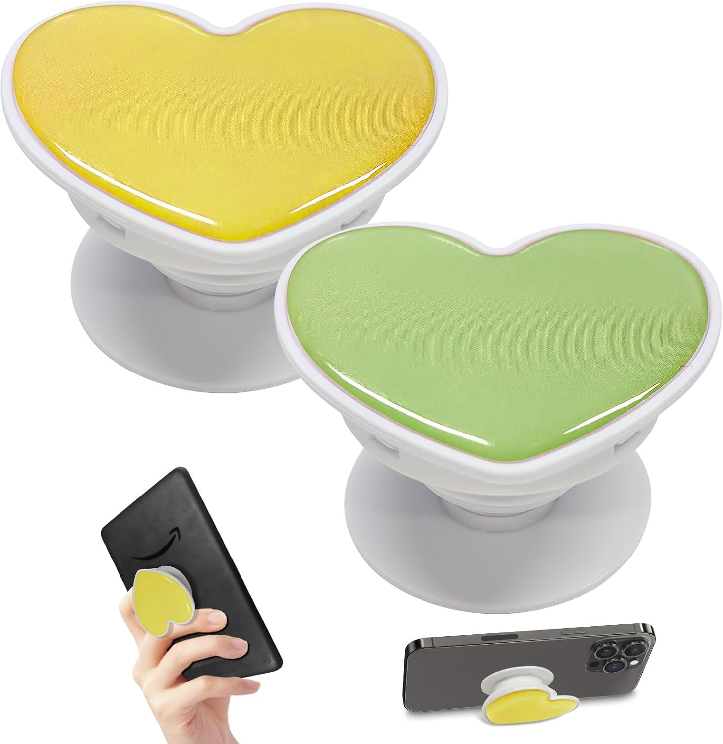 T Tersely 2Pack Cell Phone Holder for Kindle, Cute Heart Shape Collapsible Stand Expandable Multi Functional Mobile Phone Grip Stand Holder for Smartphone Tablet Cell Phone Accessory (Black+Pink) - Orange+Coral image number 4