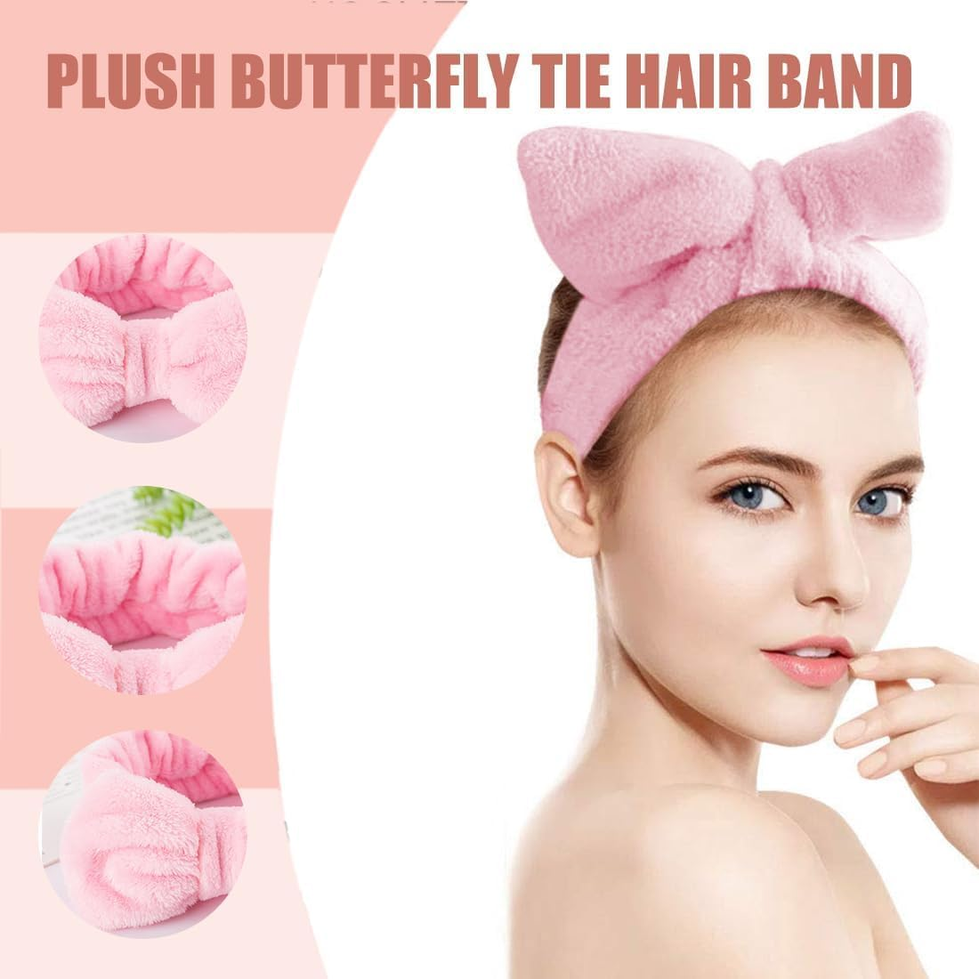 Women'S Cosmetic Hairband, Bowknot Headband for Beauty Skin Care Yoga Sports (Pink) image number 1
