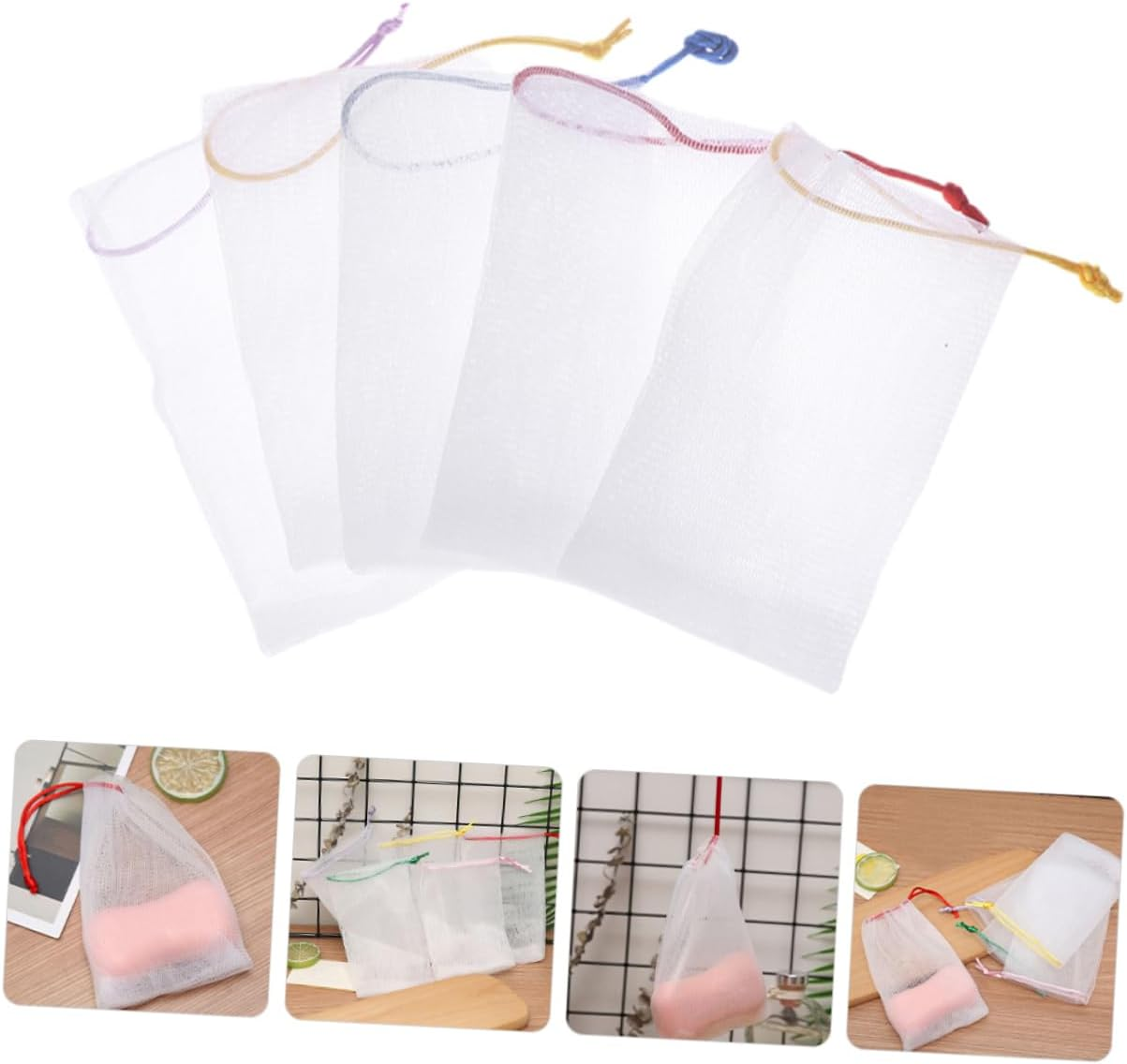PHENOFICE 30Pcs Soap Foaming Net Pouch for Bar Soap Drawstring Storage for Bath and Shower Sturdy and Reusable image number 5