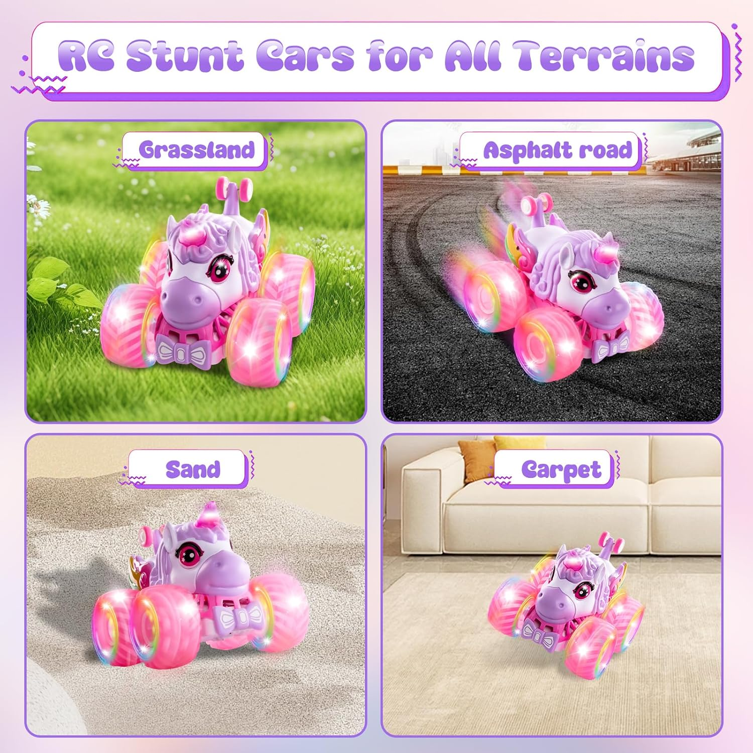 Remote Control Car for Girls, Pink Unicorn Toys SUV 4WD Stunt Car with Music & LED Lights, Off-Road Tires, 2.4Ghz RC Toys Car All-Terrain RC Vehicle for Kids Girl Birthday Gifts Age 3 4 5 6 7 8 9 image number 4
